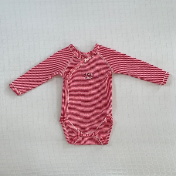 Petit Bateau Pink Stripe Kimono Onesie Bodysuit Size 6m 67 cm French Feminine - Picture 1 of 6